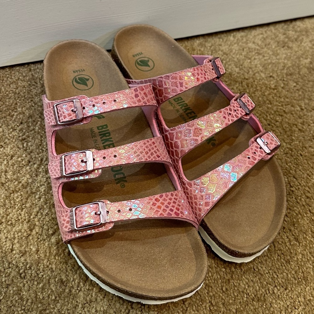 BIRKENSTOCK Florida Fresh Shinny Snake Rose Vegan Sandals Size 38 N - Picture 2 of 8
